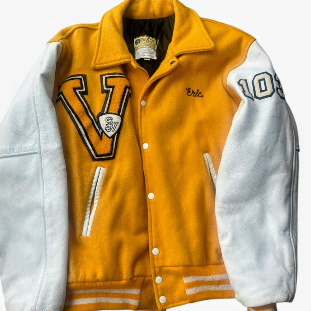 Vintage 1960s Varsity Letterman Jacket Wrestling St John Vianney Wool Leather US